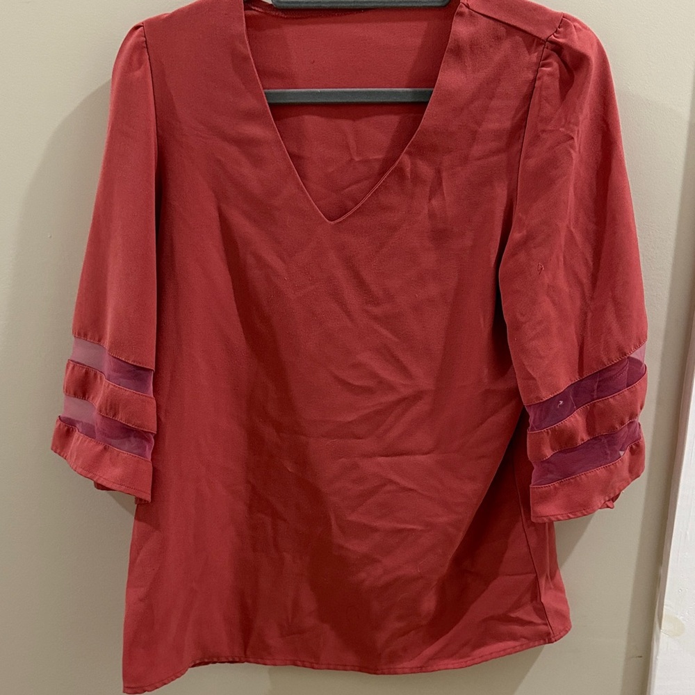 Amazon Women's Red V-Neck Blouse